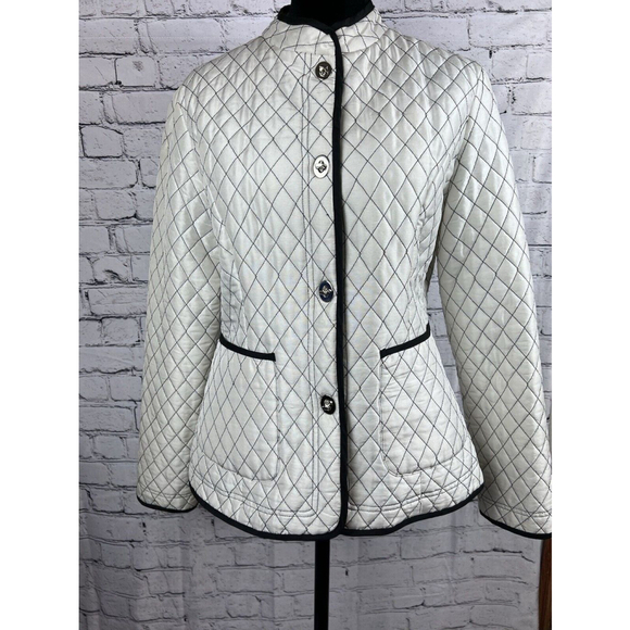 JW div. of Junction West Jackets & Blazers - JW Junction West Quilted Jacket Womens Medium White Black Stitching Silk GUC